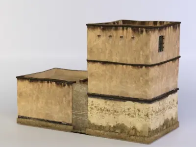 House old building with stairs and windows Low-poly 3D model