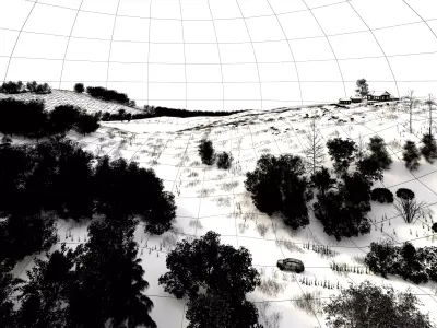 Autumn dusk path Low-poly 3D model