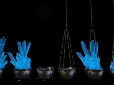 Set of Fire bowls and Crystal Lanterns Low-poly 3D model