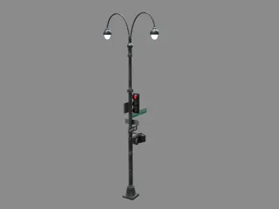LowPoly Traffic light with street lamp 2 Low-poly 3D model