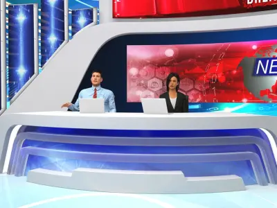  News Broadcast Studio Set Rigged 