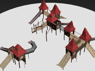 Forest castle wooden playground set 3D model