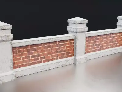 Brick and Concrete Garden Wall Set Low-poly 3D model