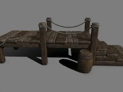 wooden pier Low-poly 3D model