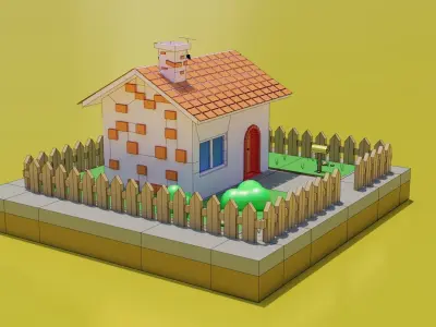 Low Poly Cartoon House Low-poly 3D model