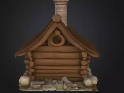 Rustic Fantasy Wooden Cabin Low-poly 3D model