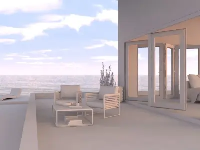Ocean View Exterior Scene - Patio with Ocean View 3D model