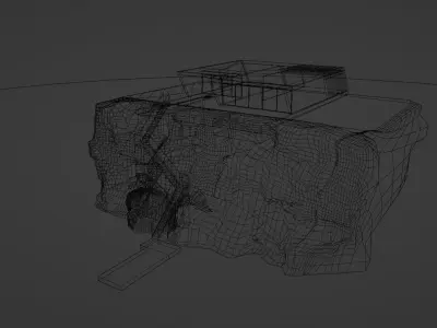 House on the cliff with pool Low-poly 3D model