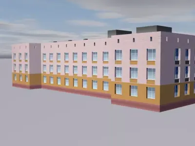 School building on cloudy day Low-poly 3D model