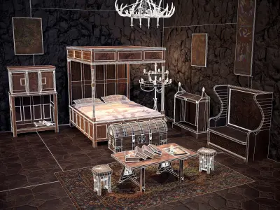 Medieval Bedroom Elegant Furnishings  3D Model Pack
