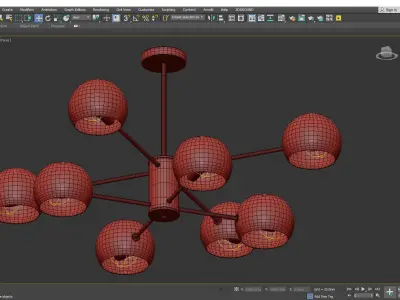 Macaron Sputnik Chandelier Lamp Metal Kids Bedroom Low-poly 3D model