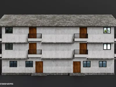 Indian Urban Residential Building with Balconies - Game Ready Low-poly 3D model