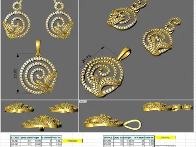 Pendant Earring Set 3dm STL OBJ FBX Render Details 3D print model buy