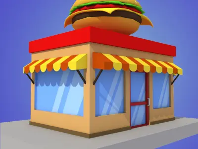 cartoon burger house building low poly Low-poly 3D model