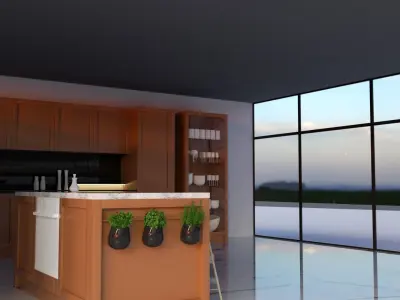 kitchen with marble floors and sky 3D model