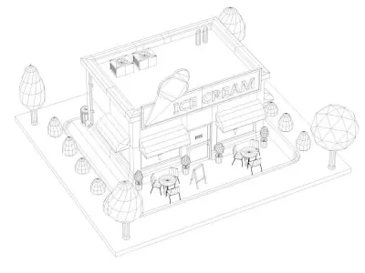 Low Poly Ice Cream Shop Low-poly 3D model