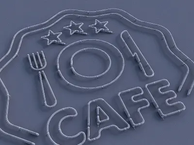 Cafe And Food Neon Sign Low-poly 3D model