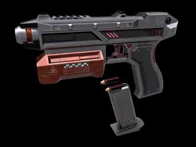 Scifi Pistol Magazine Bullets Triger Eject Button Included Low-poly 3D model