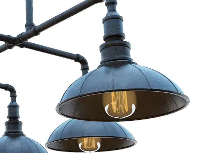 Chandelier industrial pendant light with five lamps 3D model