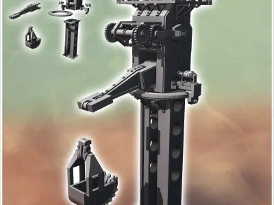 Large futuristic crane with toothed bucket and gears 4 - Future  3D print model