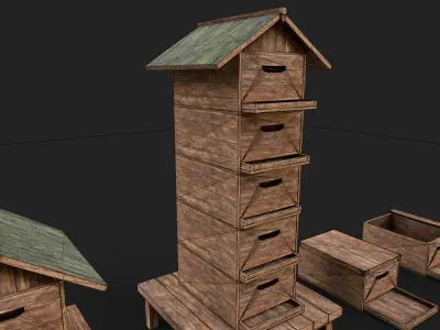 Lowpoly Honey Box Bee Farm PBR Low-poly 3D model