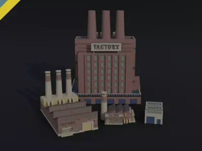 Cartoon factories Polygonal Style Low-poly 3D model