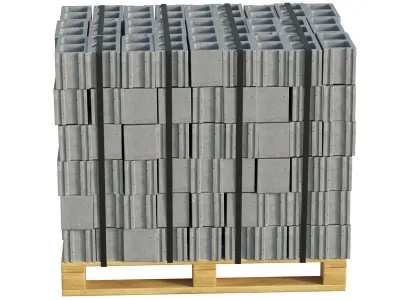 Cinder Blocks Stack On Pallet Low-poly 3D model