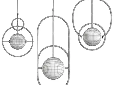 CHARADE three brass pendant lights with ball in middle Low-poly 3D model