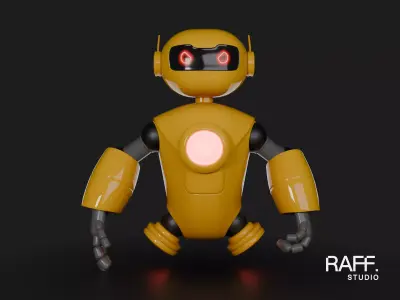 Stylized Yellow Robot - Rigged PBR Character 3D model