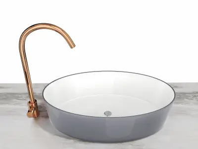 Ceramic Sink and Copper Faucet 3D model