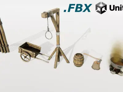 Medieval Props Set Low-poly 3D model