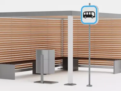 Modern Bus Stop Shelter V3 Low-poly 3D model
