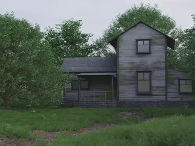 House 3d model in woods Low-poly 3D model