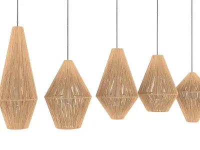Lamp Wood Rattan Wicker 3D model