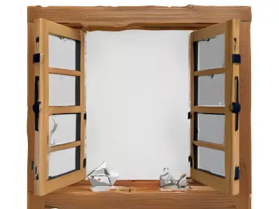 Rustic Broken Wooden Window Frame Low-poly 3D model