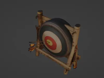 Wooden Archery Target Stand with Arrows 3D model
