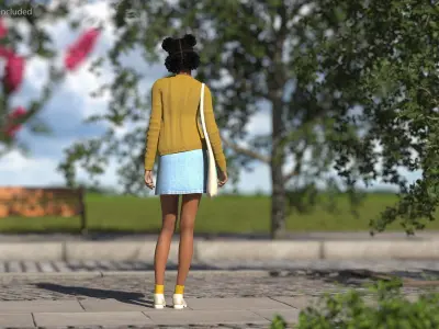 Street Style Light Skin Black Teenage Girl Standing Pose 3D model