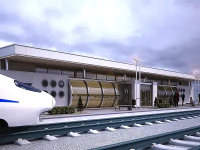  Train station Low-poly 3D model