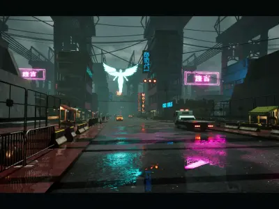 High-Fidelity Modular Cyberpunk Streets Unreal environment Low-poly 3D model