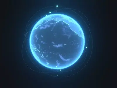 Animated Hologram Planet Earth With 50 Sci-Fi Music Tracks Low-poly 3D model