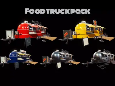 Game-ready Food Truck Pack With project files Low-poly 3D model