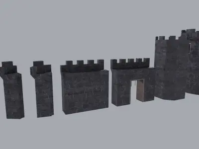 Modular Castle  Walls PBR Low-poly 3D model