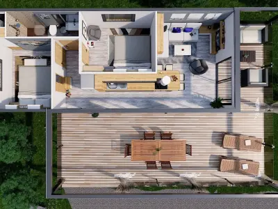 modern mobile home tiny house vacation house on 40m2 Low-poly 3D model