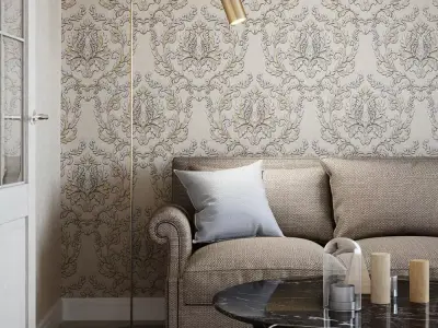 Taupe Damask Medallion Wallpaper  Texture