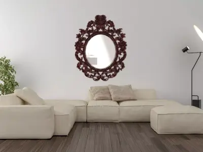 Floral Wood Carving Mirror - Glass 3D model