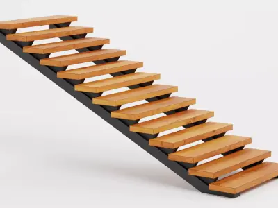 Straight Staircase V3 - Wooden Interior Stairs Low-poly 3D model