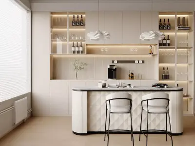 Modern Minimalist Kitchen Interior Scene  3D model