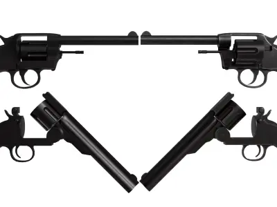  Revolver Pistols Collection Low-poly 3D model