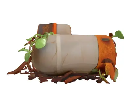 Modular Rusted Overgrown Industrial Pipe Low-poly 3D model