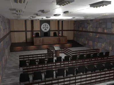 Court Room Interior Low-poly 3D model